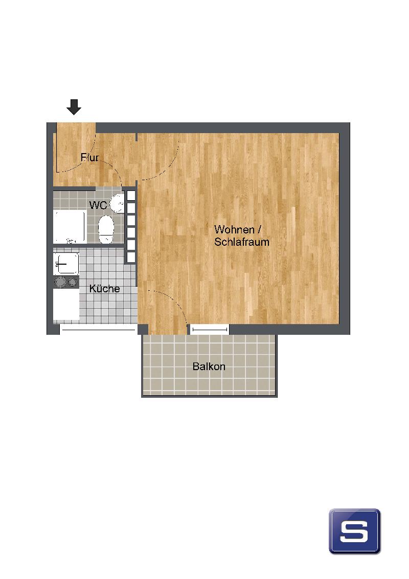 Kleine Stadtwohnung im 2. OG mit Balkon und separater Küche